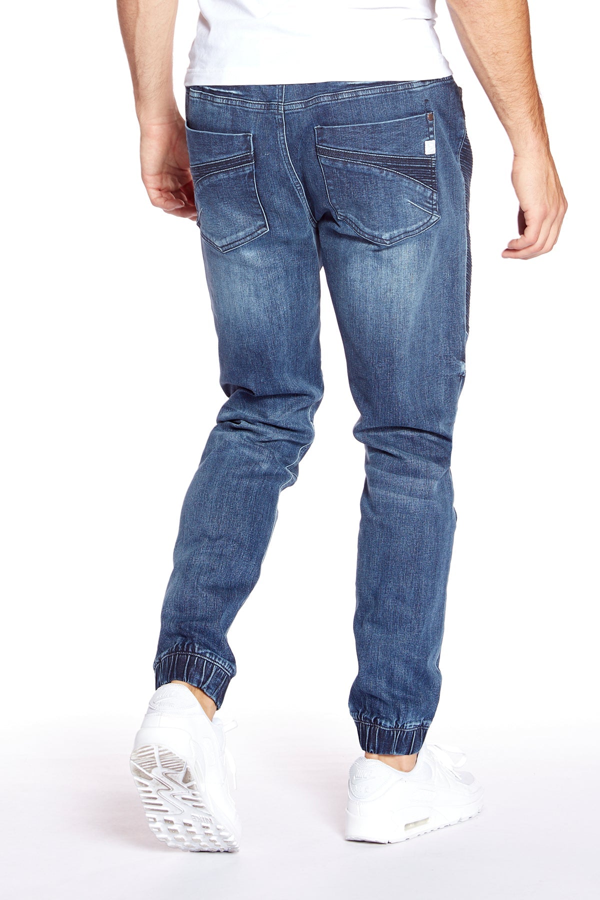 HENDRIX - 5 Pocket  Moto Stitch Jogger - Vintage Medium Blue - DENIM SOCIETY™