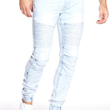 JACKSON - 5 Pocket Moto Pintuck Jogger - Light Indigo Acid Wash - DENIM SOCIETY™