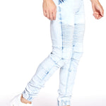 JACKSON - 5 Pocket Moto Pintuck Jogger - Light Indigo Acid Wash - DENIM SOCIETY™