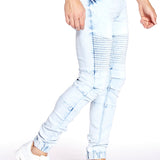 JACKSON - 5 Pocket Moto Pintuck Jogger - Light Indigo Acid Wash - DENIM SOCIETY™