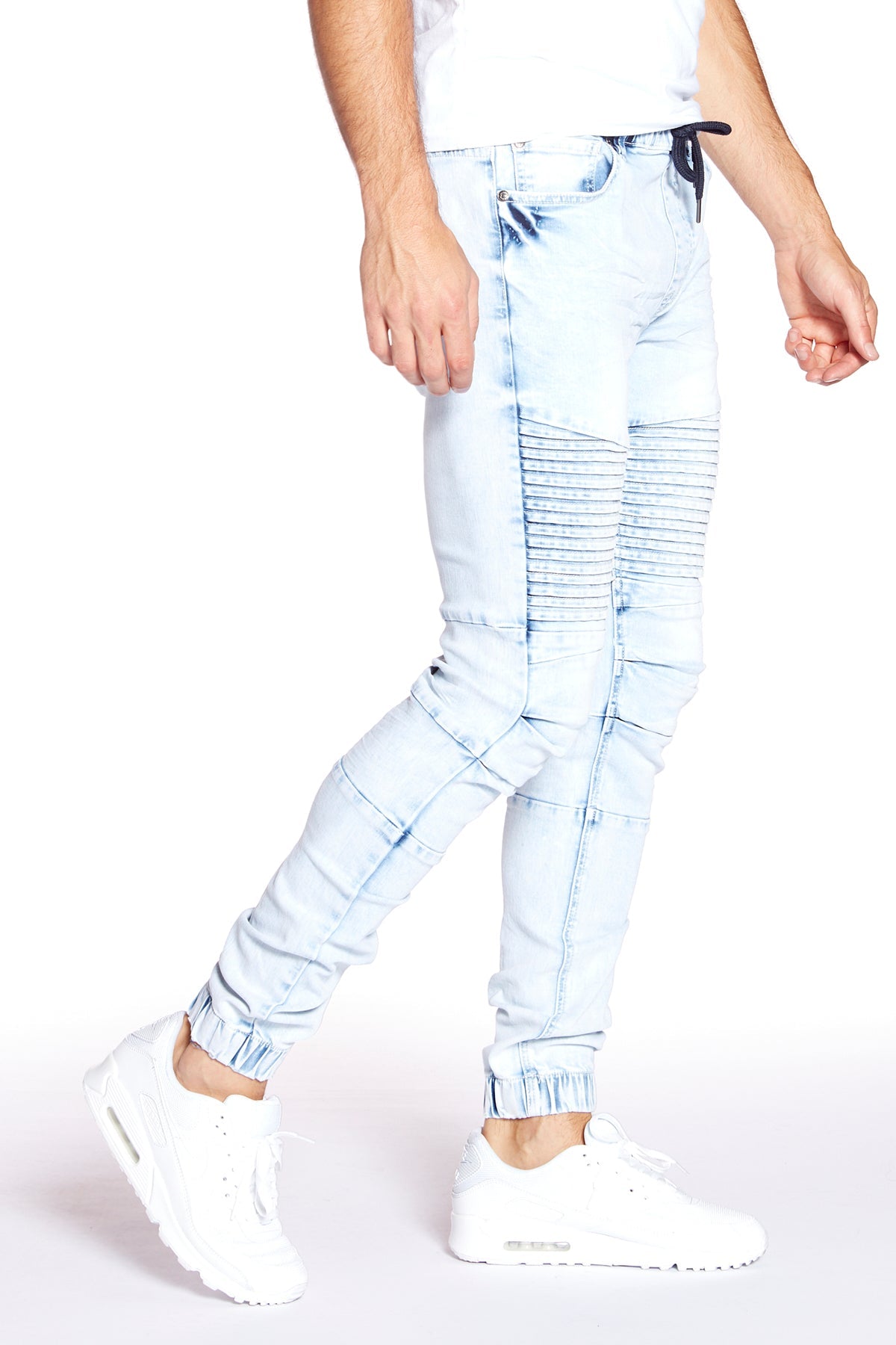 JACKSON - 5 Pocket Moto Pintuck Jogger - Light Indigo Acid Wash - DENIM SOCIETY™