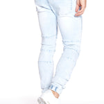 JACKSON - 5 Pocket Moto Pintuck Jogger - Light Indigo Acid Wash - DENIM SOCIETY™