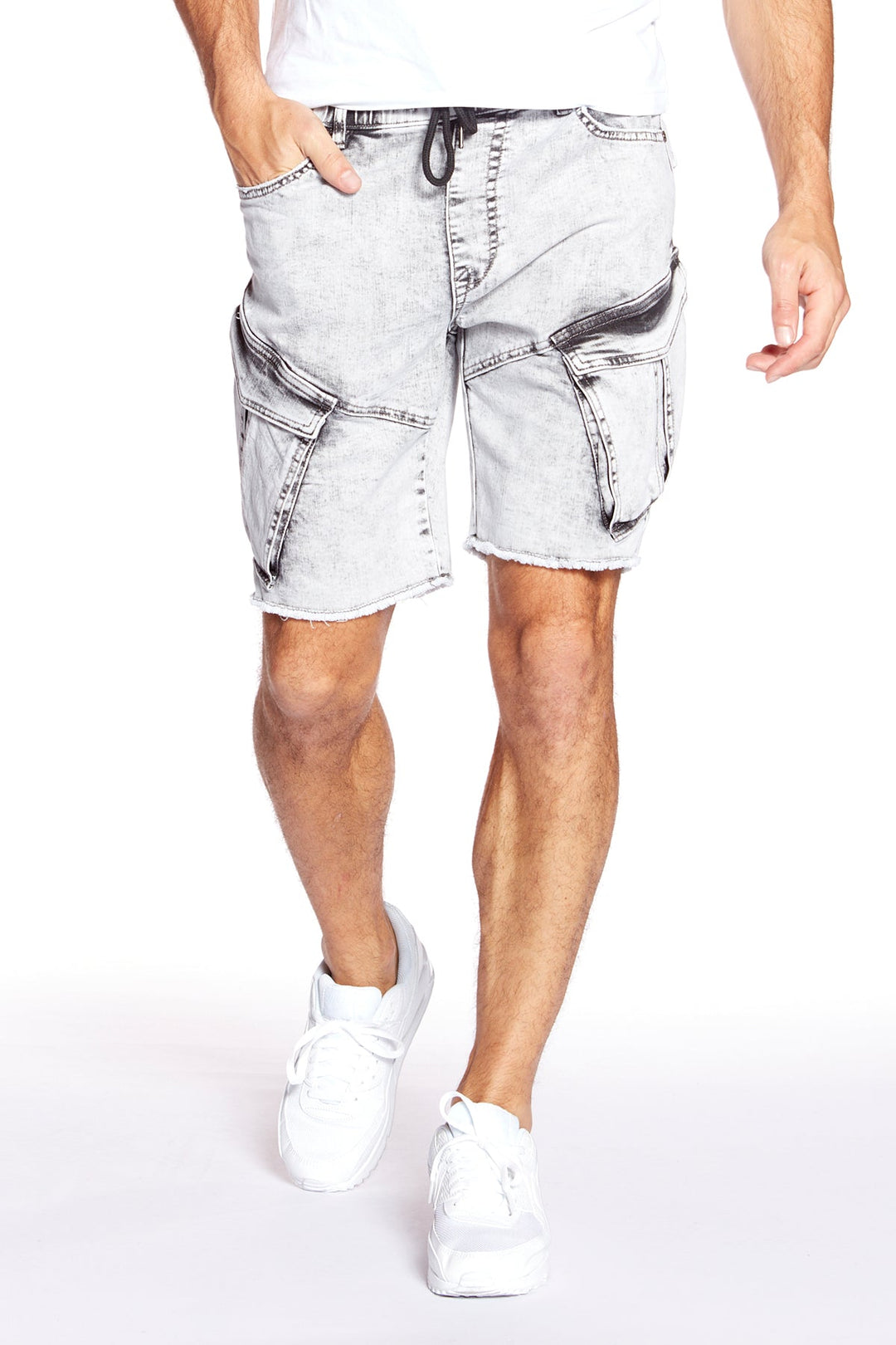 KRAVITZ - Mens Shorts With bellowed Cargo pockets - Light Grey Acid Wash - DENIM SOCIETY™