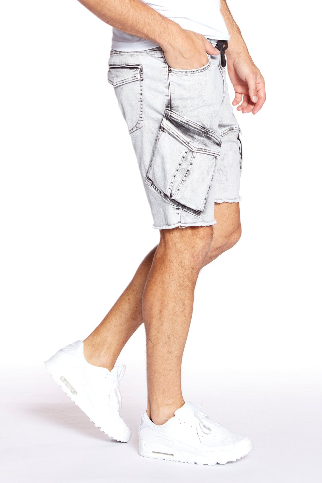 KRAVITZ - Mens Shorts With bellowed Cargo pockets - Light Grey Acid Wash - DENIM SOCIETY™