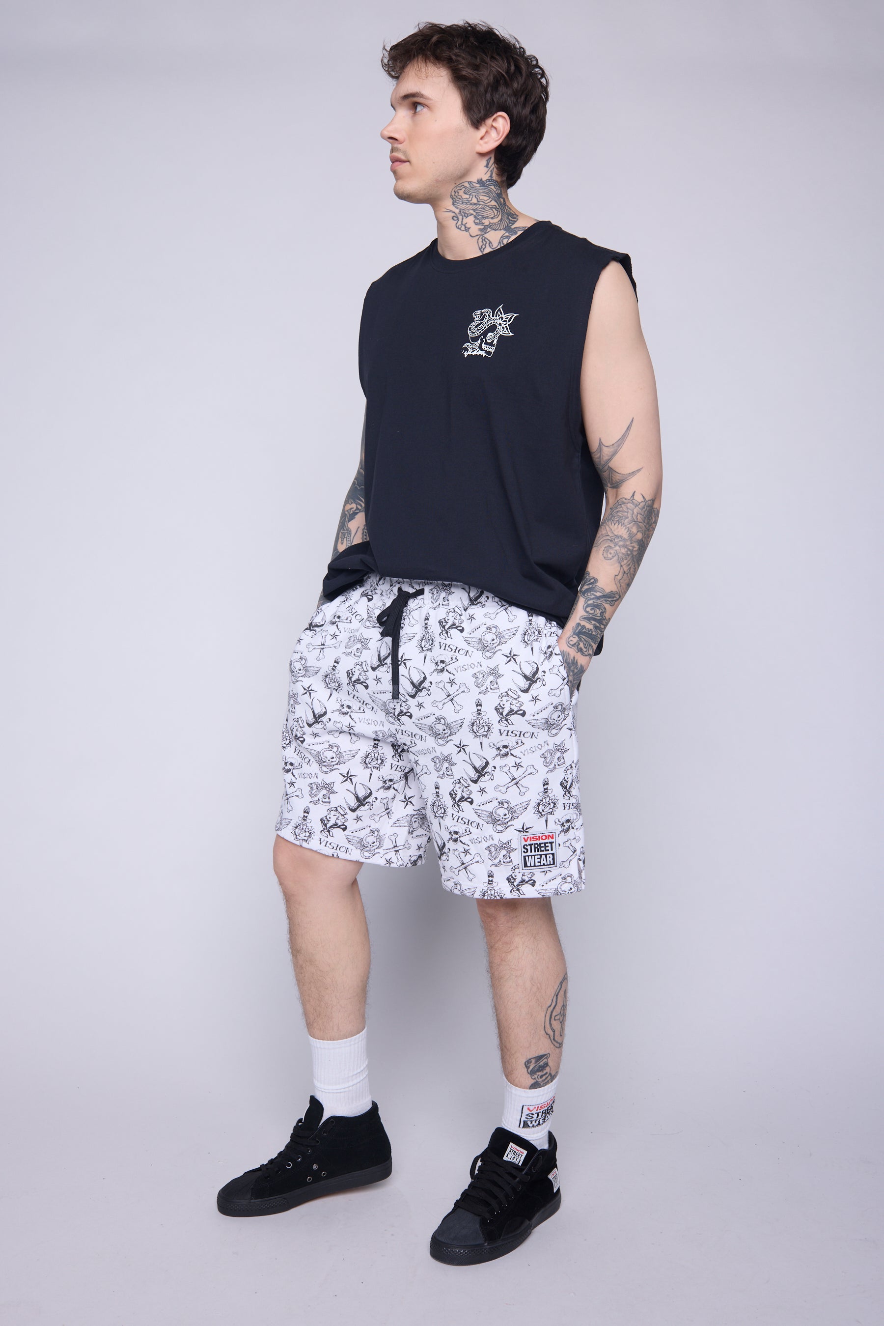 Vision Street Wear Aop Tattoo Shorts Ivory