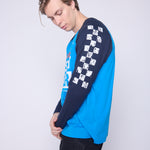 Vision Street Wear Checker Print Sleeve Logo T-Shirt Blue & Navy