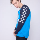 Vision Street Wear Checker Print Sleeve Logo T-Shirt Blue & Navy