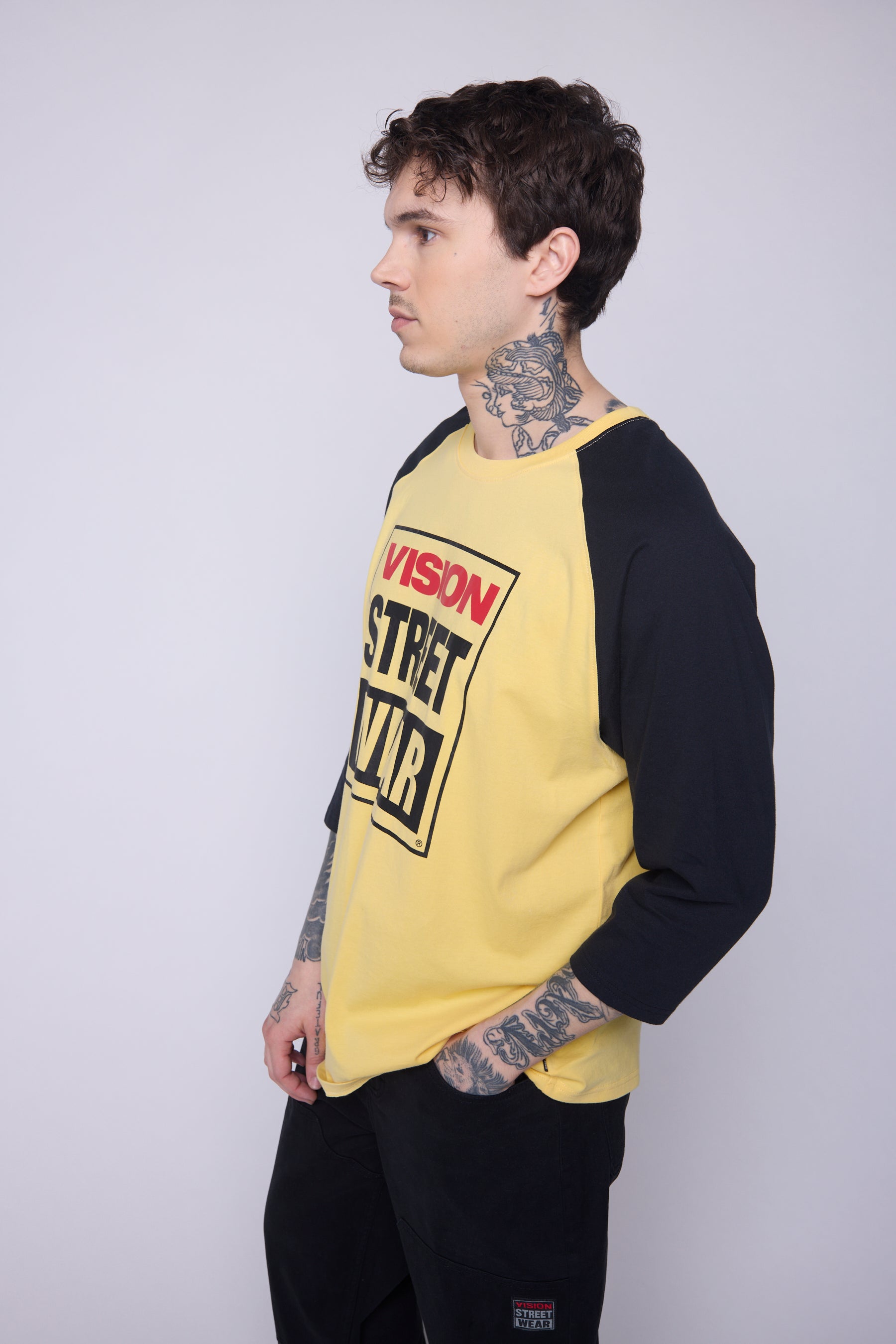 Vision Street Wear 3/4 Raglan Sleeve Box Logo Print Butter