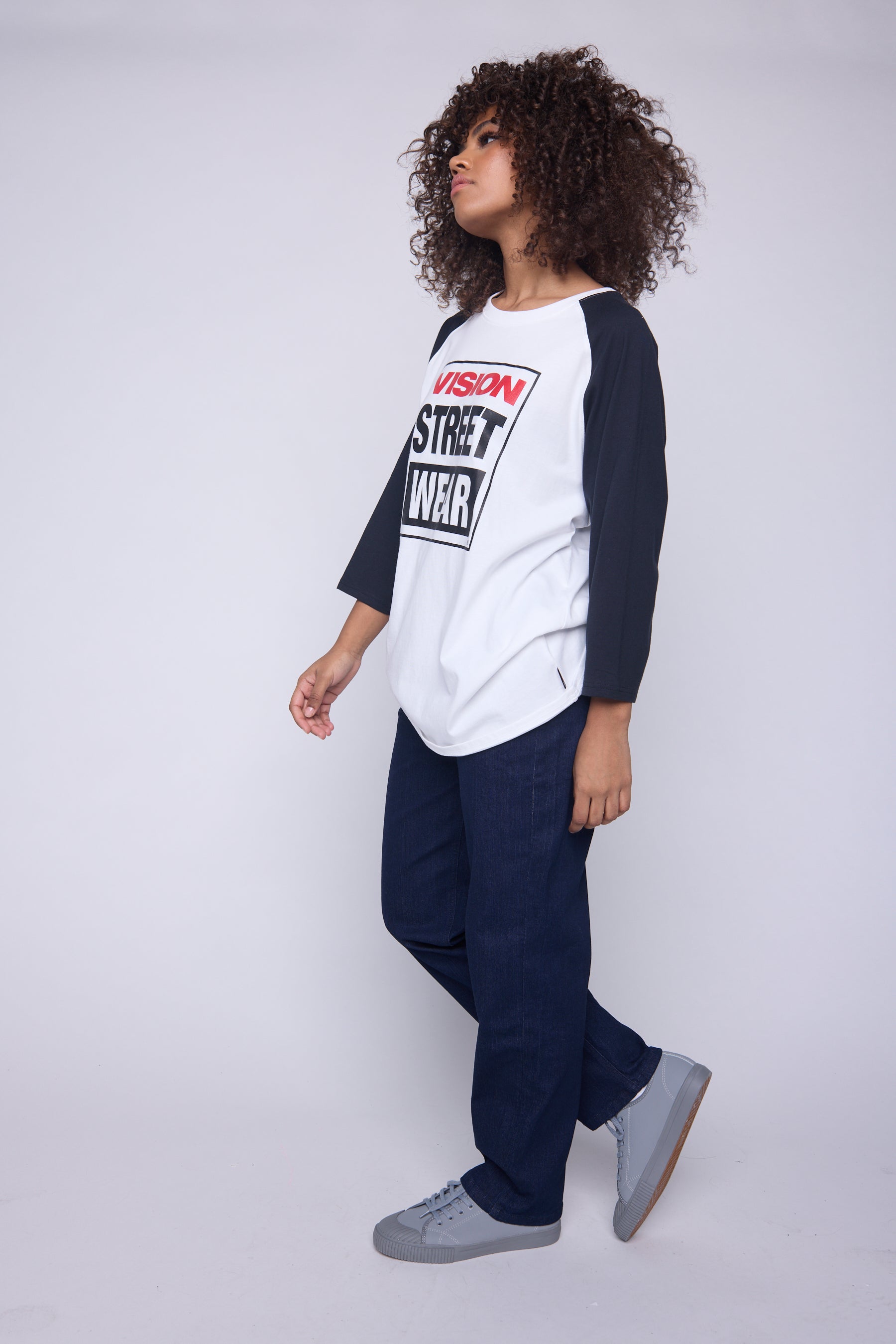 Vision Street Wear 3/4 Raglan Sleeve Box Logo Print Ivory