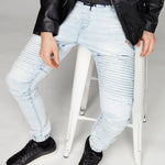 JACKSON - 5 Pocket Moto Pintuck Jogger - Light Indigo Acid Wash - DENIM SOCIETY™