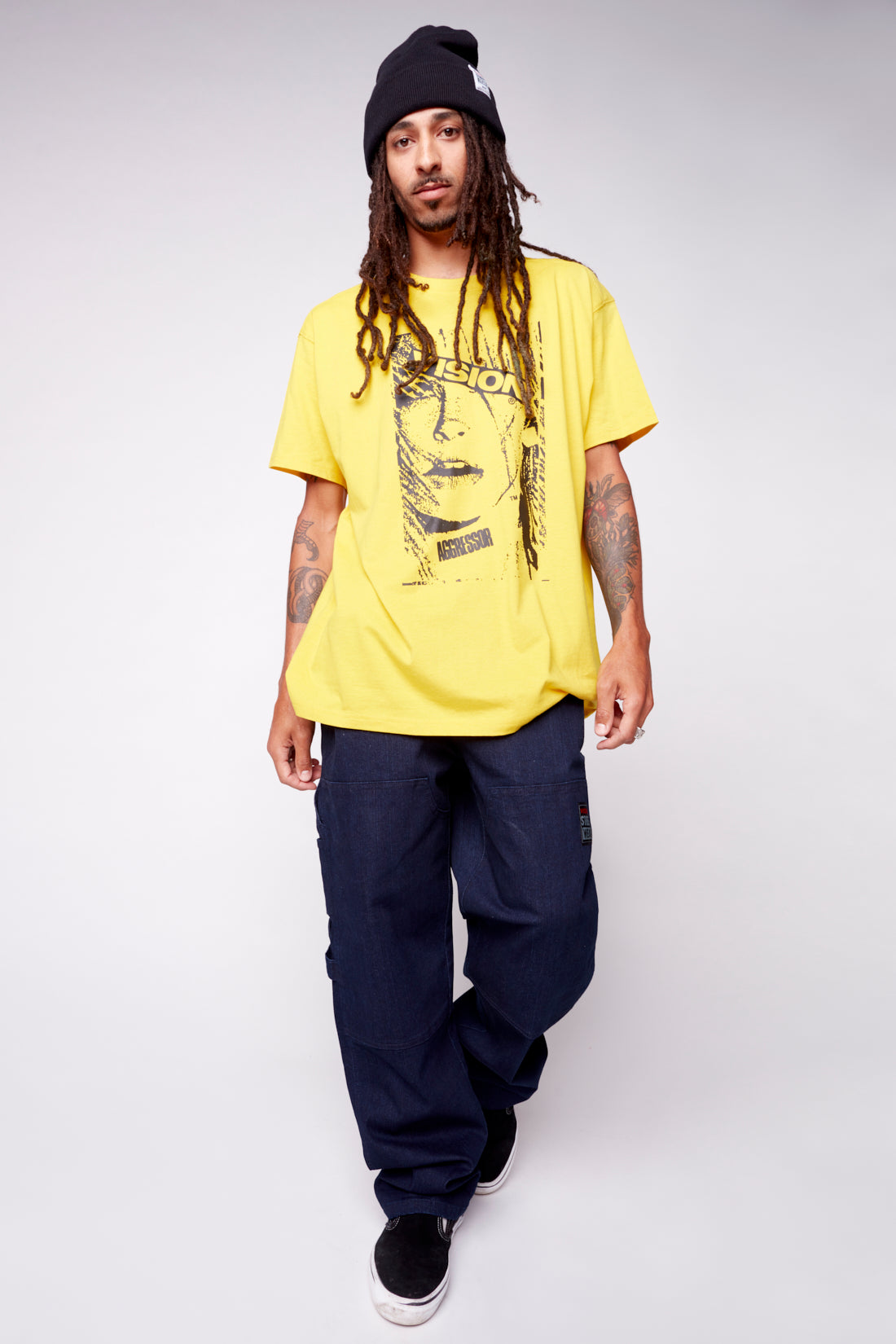 Vision Street Wear Face Print Logo T-Shirt Yellow