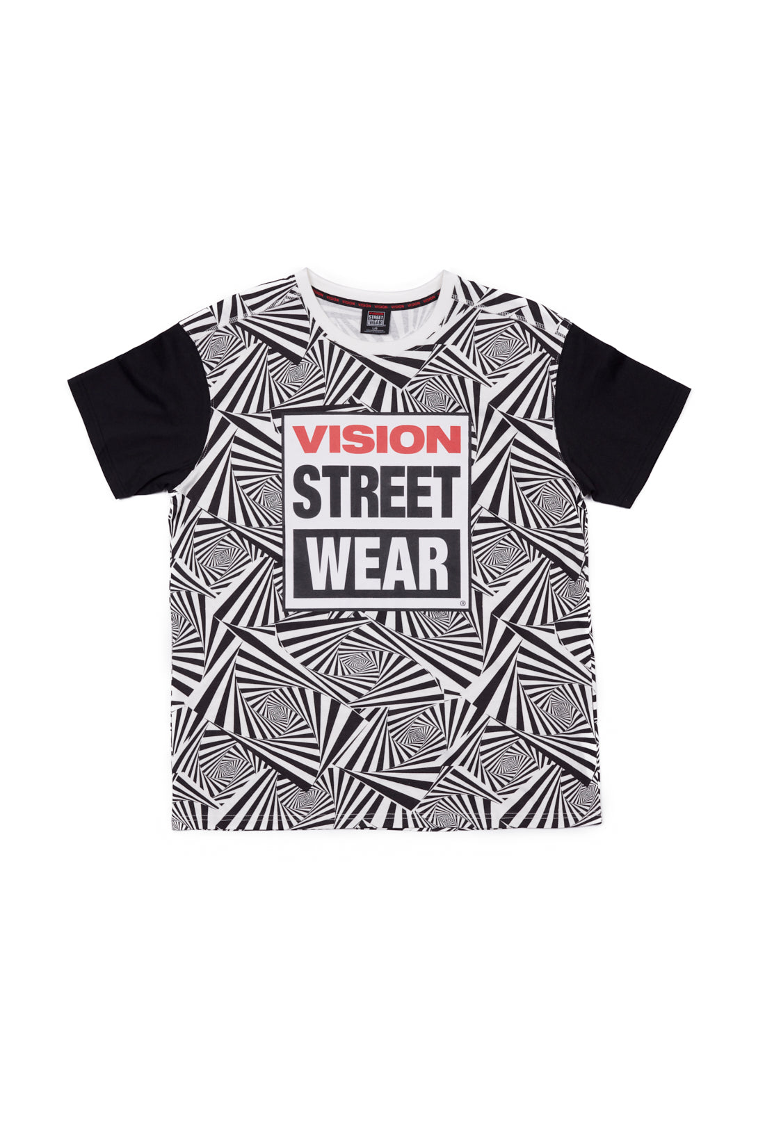 Vision Street Wear Spirals Aop Logo T-Shirt Ivory & Black