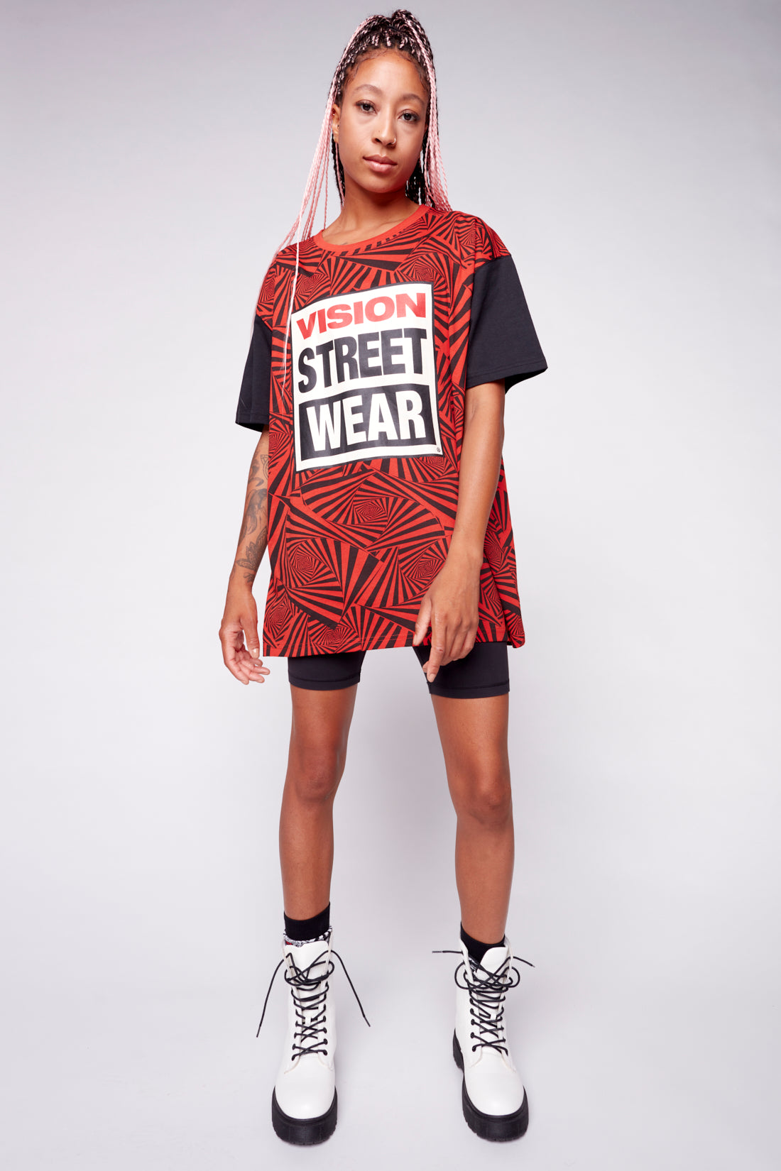 Vision Street Wear Spirals Aop Logo T-Shirt Red & Black