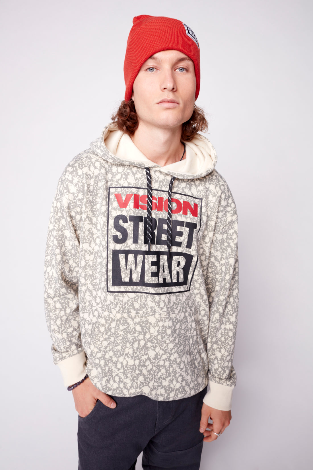 Vision Street Wear Aop Skull Logo Hoodie Bone