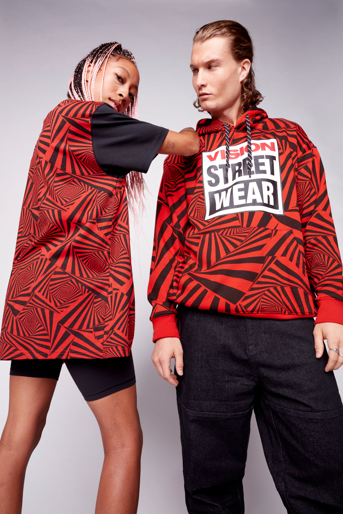 Vision Street Wear Aop Spirals Print Hoodie Red