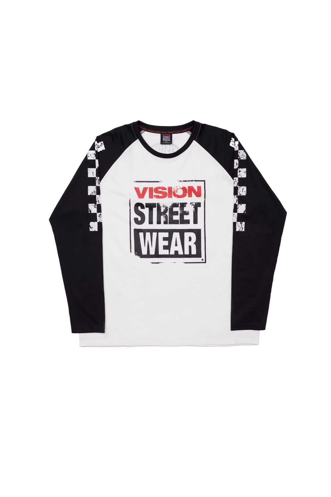 Vision Street Wear Checker Print Sleeve Logo T-Shirt Ivory & Black