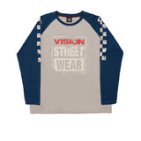 Vision Street Wear Checker Print Sleeve Logo T-Shirt Mushroom & Navy