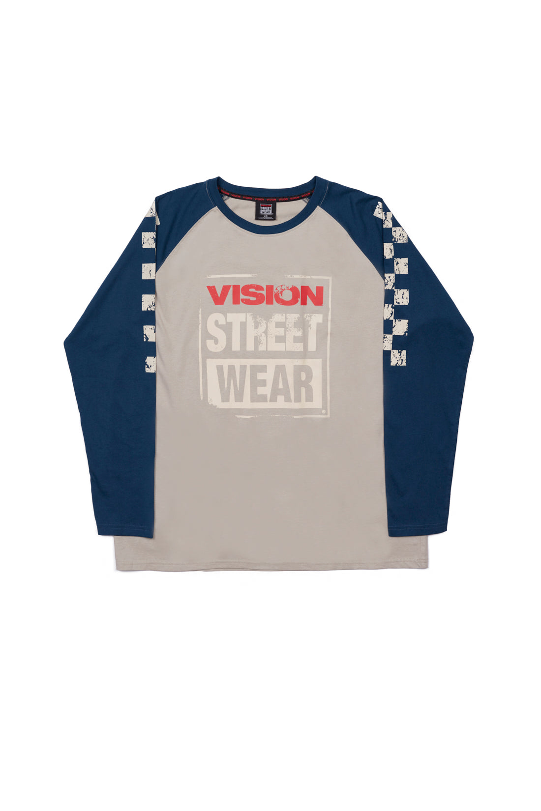 Vision Street Wear Checker Print Sleeve Logo T-Shirt Mushroom & Navy