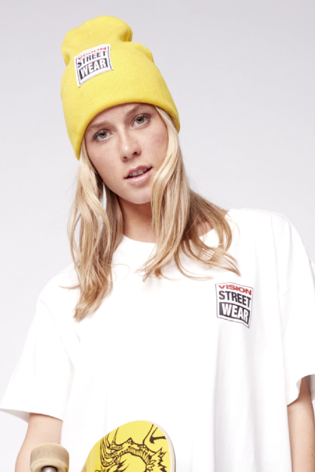 Vision Street Wear Cuffed Skateboard Beanie With Large Logo Patch Yellow